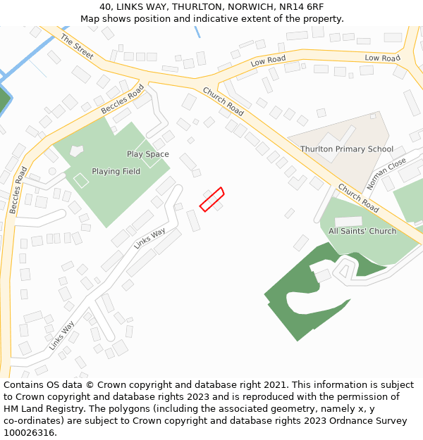 40, LINKS WAY, THURLTON, NORWICH, NR14 6RF: Location map and indicative extent of plot