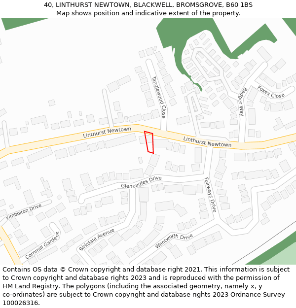 40, LINTHURST NEWTOWN, BLACKWELL, BROMSGROVE, B60 1BS: Location map and indicative extent of plot