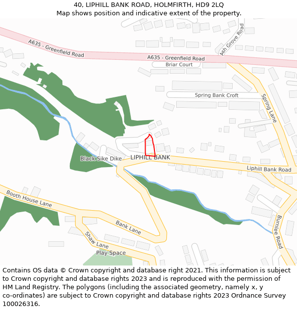 40, LIPHILL BANK ROAD, HOLMFIRTH, HD9 2LQ: Location map and indicative extent of plot