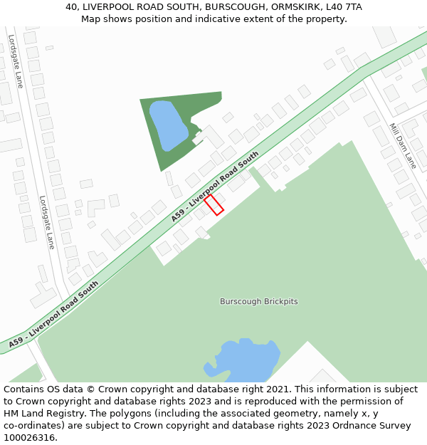 40, LIVERPOOL ROAD SOUTH, BURSCOUGH, ORMSKIRK, L40 7TA: Location map and indicative extent of plot