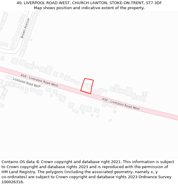 40, LIVERPOOL ROAD WEST, CHURCH LAWTON, STOKE-ON-TRENT, ST7 3DF: Location map and indicative extent of plot