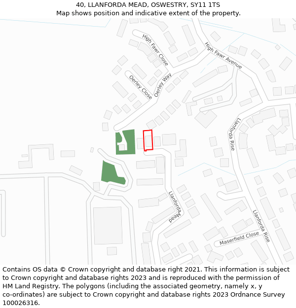 40, LLANFORDA MEAD, OSWESTRY, SY11 1TS: Location map and indicative extent of plot