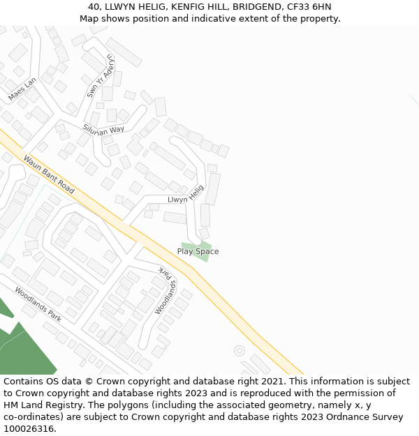 40, LLWYN HELIG, KENFIG HILL, BRIDGEND, CF33 6HN: Location map and indicative extent of plot