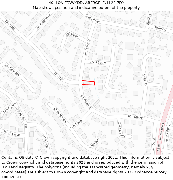 40, LON FFAWYDD, ABERGELE, LL22 7DY: Location map and indicative extent of plot