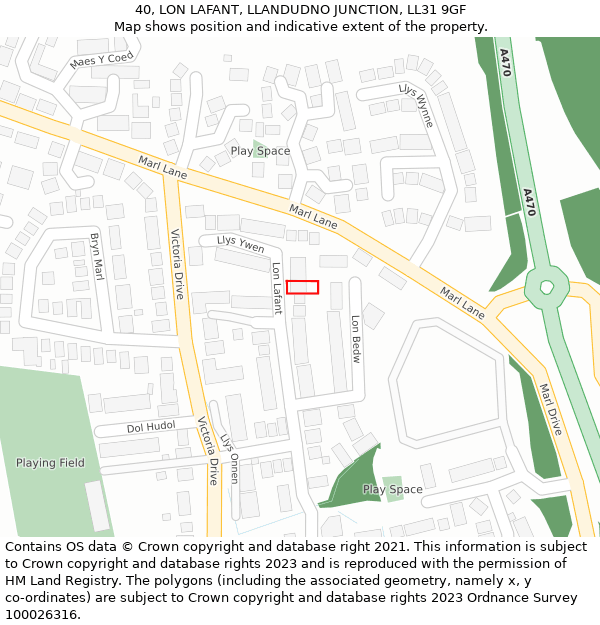 40, LON LAFANT, LLANDUDNO JUNCTION, LL31 9GF: Location map and indicative extent of plot