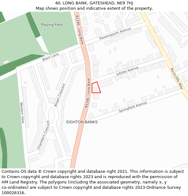 40, LONG BANK, GATESHEAD, NE9 7HJ: Location map and indicative extent of plot