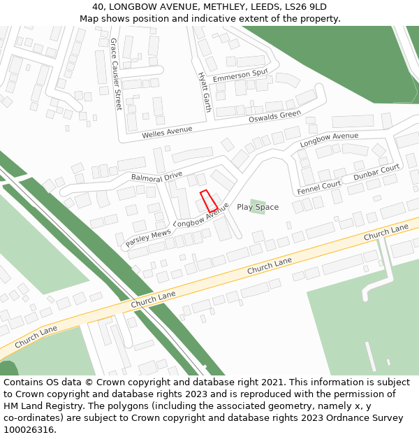 40, LONGBOW AVENUE, METHLEY, LEEDS, LS26 9LD: Location map and indicative extent of plot