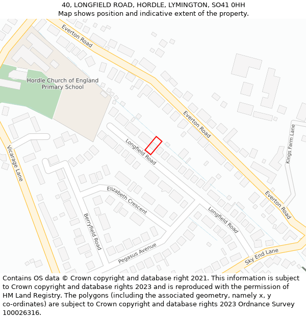 40, LONGFIELD ROAD, HORDLE, LYMINGTON, SO41 0HH: Location map and indicative extent of plot