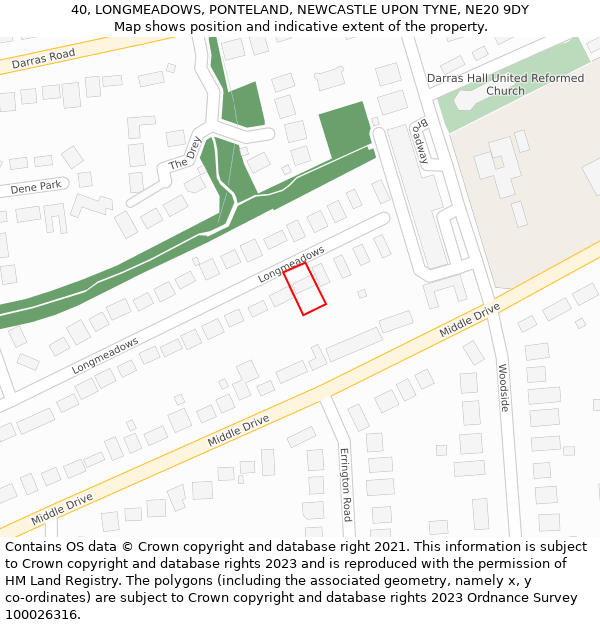 40, LONGMEADOWS, PONTELAND, NEWCASTLE UPON TYNE, NE20 9DY: Location map and indicative extent of plot