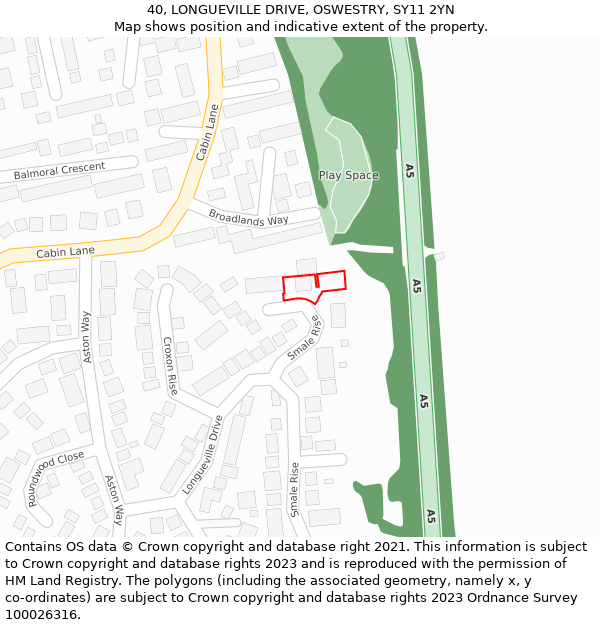 40, LONGUEVILLE DRIVE, OSWESTRY, SY11 2YN: Location map and indicative extent of plot