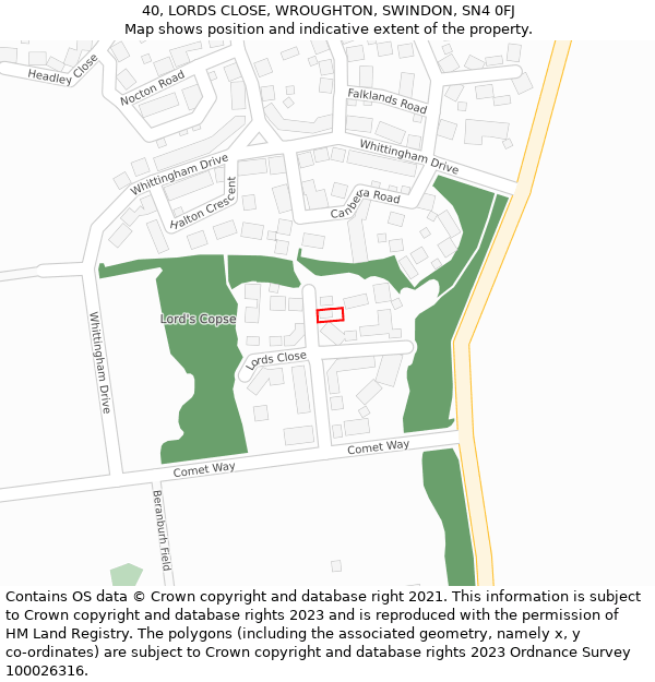 40, LORDS CLOSE, WROUGHTON, SWINDON, SN4 0FJ: Location map and indicative extent of plot