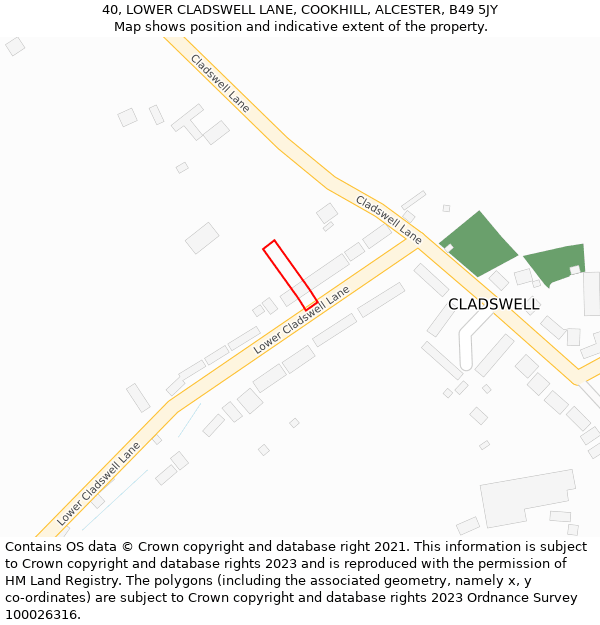 40, LOWER CLADSWELL LANE, COOKHILL, ALCESTER, B49 5JY: Location map and indicative extent of plot