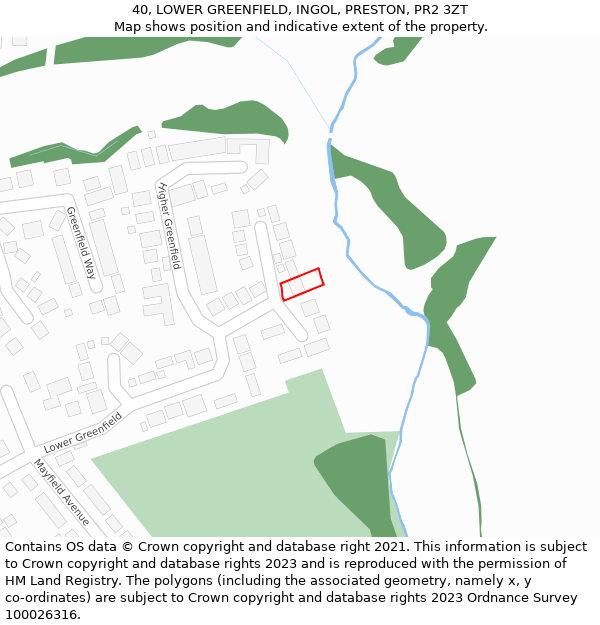 40, LOWER GREENFIELD, INGOL, PRESTON, PR2 3ZT: Location map and indicative extent of plot