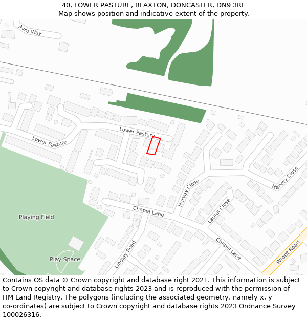 40, LOWER PASTURE, BLAXTON, DONCASTER, DN9 3RF: Location map and indicative extent of plot