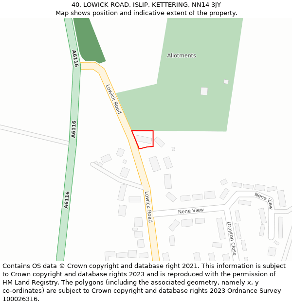 40, LOWICK ROAD, ISLIP, KETTERING, NN14 3JY: Location map and indicative extent of plot