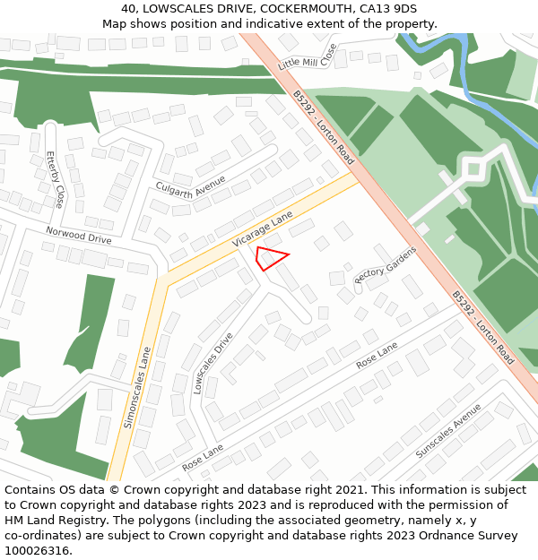 40, LOWSCALES DRIVE, COCKERMOUTH, CA13 9DS: Location map and indicative extent of plot