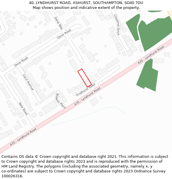 40, LYNDHURST ROAD, ASHURST, SOUTHAMPTON, SO40 7DU: Location map and indicative extent of plot