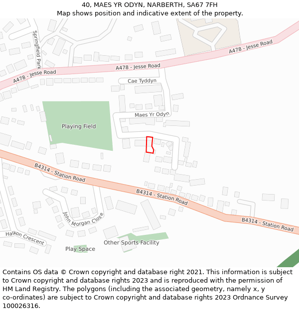 40, MAES YR ODYN, NARBERTH, SA67 7FH: Location map and indicative extent of plot