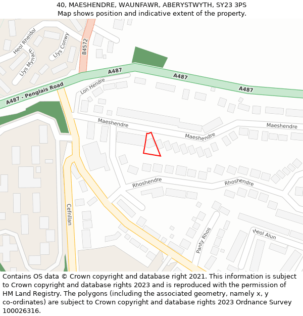 40, MAESHENDRE, WAUNFAWR, ABERYSTWYTH, SY23 3PS: Location map and indicative extent of plot