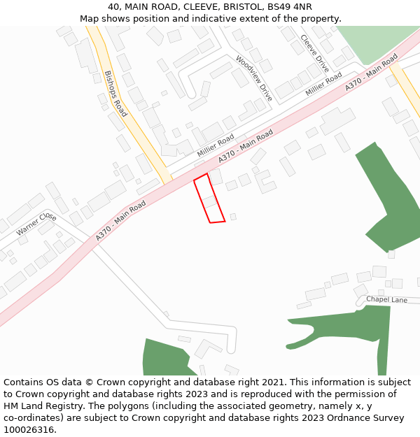 40, MAIN ROAD, CLEEVE, BRISTOL, BS49 4NR: Location map and indicative extent of plot