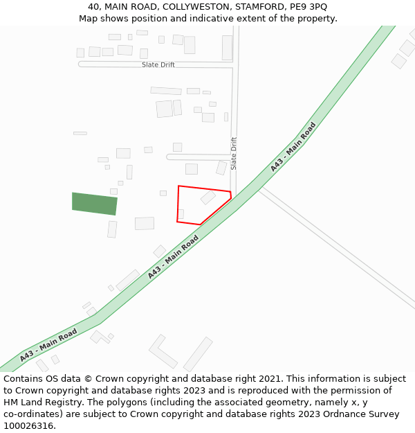 40, MAIN ROAD, COLLYWESTON, STAMFORD, PE9 3PQ: Location map and indicative extent of plot