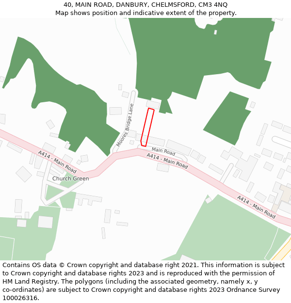 40, MAIN ROAD, DANBURY, CHELMSFORD, CM3 4NQ: Location map and indicative extent of plot