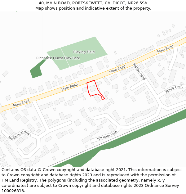 40, MAIN ROAD, PORTSKEWETT, CALDICOT, NP26 5SA: Location map and indicative extent of plot