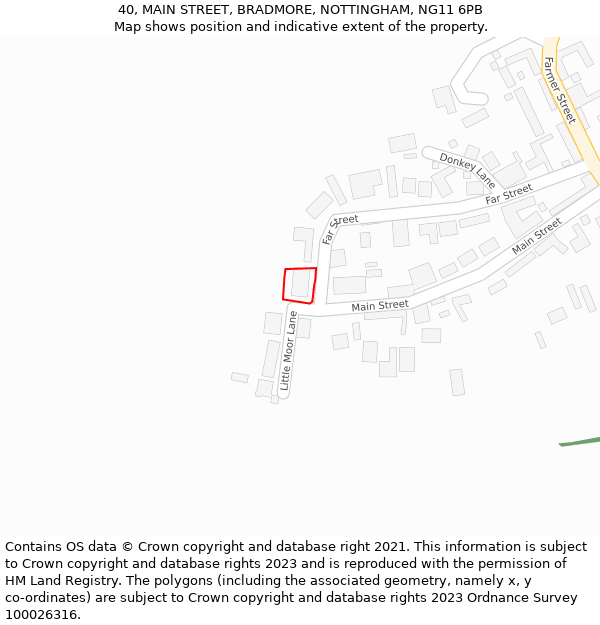 40, MAIN STREET, BRADMORE, NOTTINGHAM, NG11 6PB: Location map and indicative extent of plot