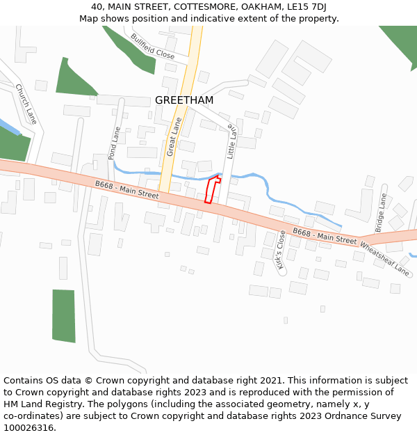 40, MAIN STREET, COTTESMORE, OAKHAM, LE15 7DJ: Location map and indicative extent of plot