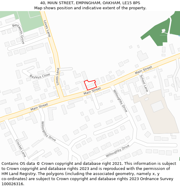 40, MAIN STREET, EMPINGHAM, OAKHAM, LE15 8PS: Location map and indicative extent of plot
