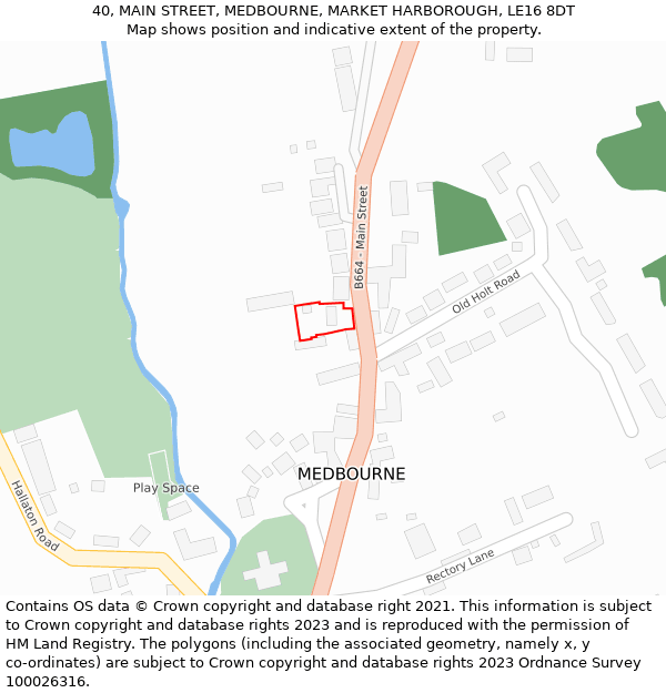 40, MAIN STREET, MEDBOURNE, MARKET HARBOROUGH, LE16 8DT: Location map and indicative extent of plot