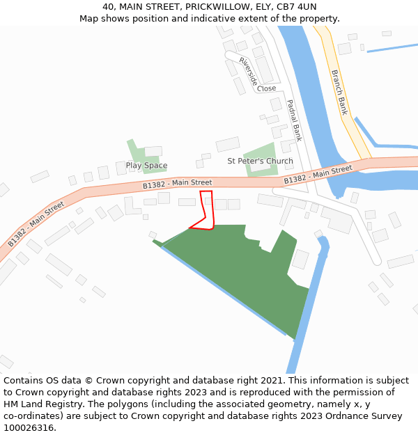 40, MAIN STREET, PRICKWILLOW, ELY, CB7 4UN: Location map and indicative extent of plot