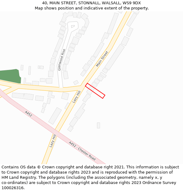 40, MAIN STREET, STONNALL, WALSALL, WS9 9DX: Location map and indicative extent of plot