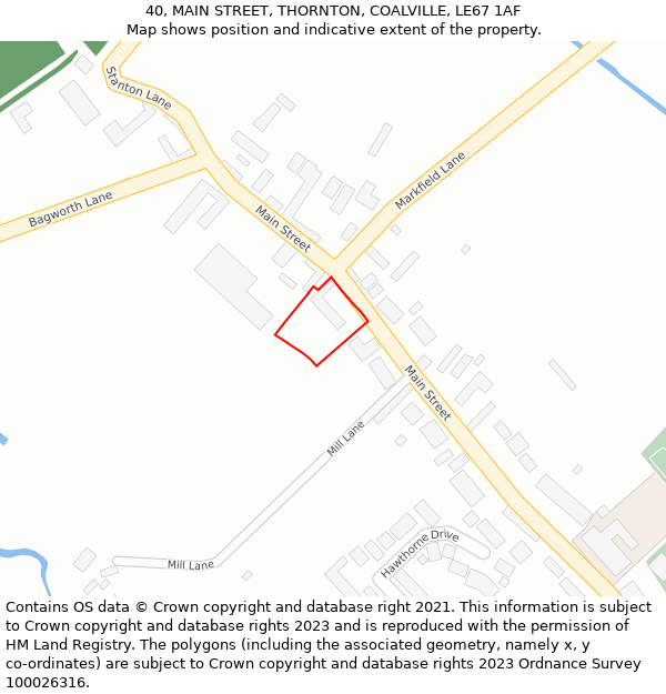 40, MAIN STREET, THORNTON, COALVILLE, LE67 1AF: Location map and indicative extent of plot