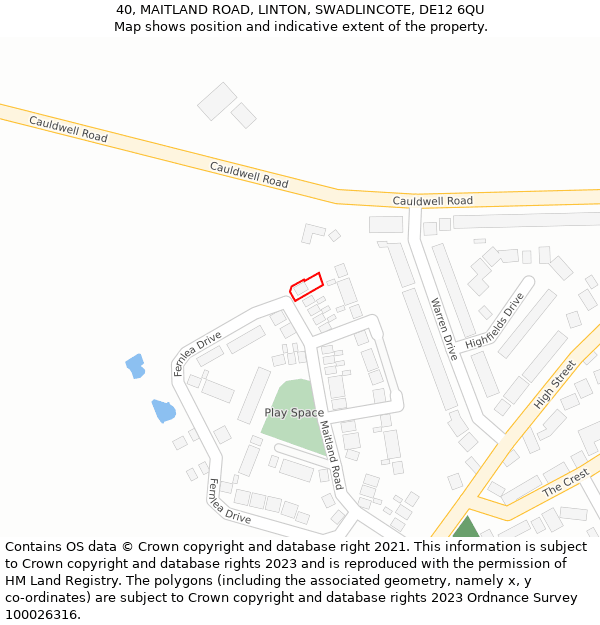 40, MAITLAND ROAD, LINTON, SWADLINCOTE, DE12 6QU: Location map and indicative extent of plot