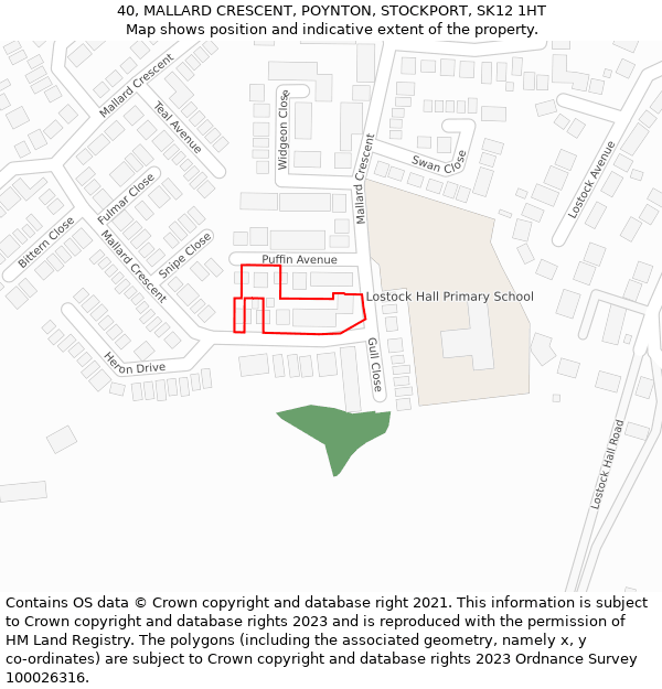 40, MALLARD CRESCENT, POYNTON, STOCKPORT, SK12 1HT: Location map and indicative extent of plot