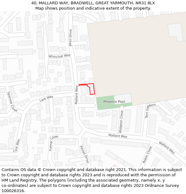 40, MALLARD WAY, BRADWELL, GREAT YARMOUTH, NR31 8LX: Location map and indicative extent of plot