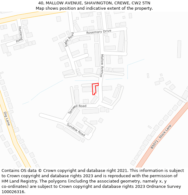 40, MALLOW AVENUE, SHAVINGTON, CREWE, CW2 5TN: Location map and indicative extent of plot