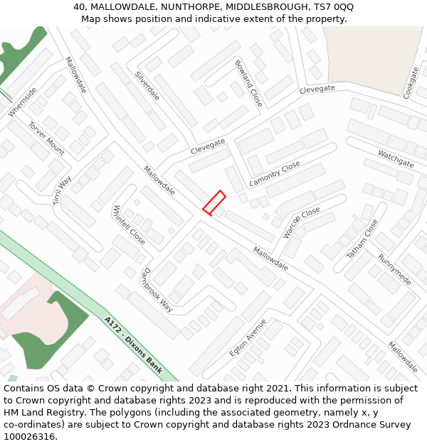 40, MALLOWDALE, NUNTHORPE, MIDDLESBROUGH, TS7 0QQ: Location map and indicative extent of plot