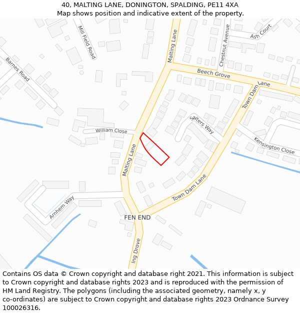 40, MALTING LANE, DONINGTON, SPALDING, PE11 4XA: Location map and indicative extent of plot