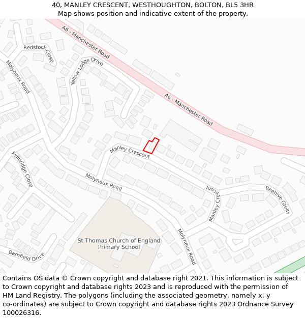 40, MANLEY CRESCENT, WESTHOUGHTON, BOLTON, BL5 3HR: Location map and indicative extent of plot