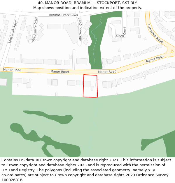 40, MANOR ROAD, BRAMHALL, STOCKPORT, SK7 3LY: Location map and indicative extent of plot