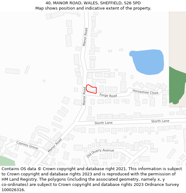 40, MANOR ROAD, WALES, SHEFFIELD, S26 5PD: Location map and indicative extent of plot