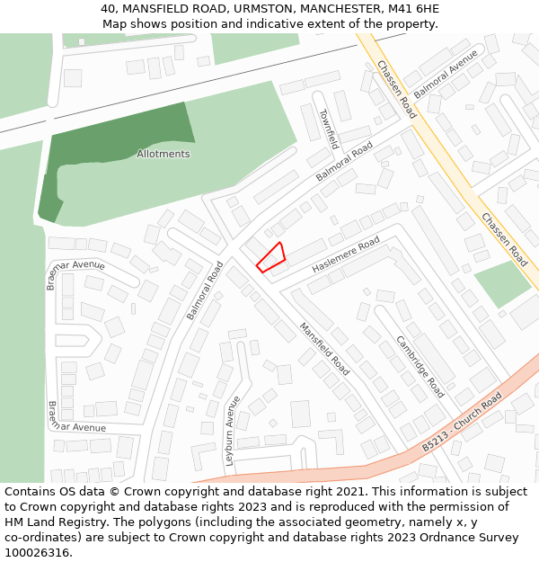 40, MANSFIELD ROAD, URMSTON, MANCHESTER, M41 6HE: Location map and indicative extent of plot