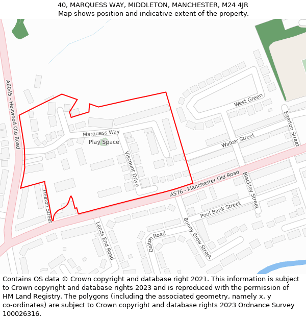 40, MARQUESS WAY, MIDDLETON, MANCHESTER, M24 4JR: Location map and indicative extent of plot