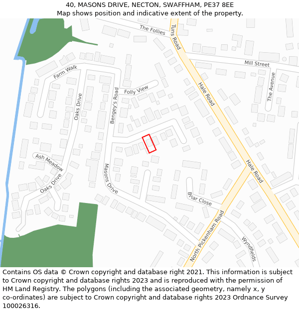 40, MASONS DRIVE, NECTON, SWAFFHAM, PE37 8EE: Location map and indicative extent of plot