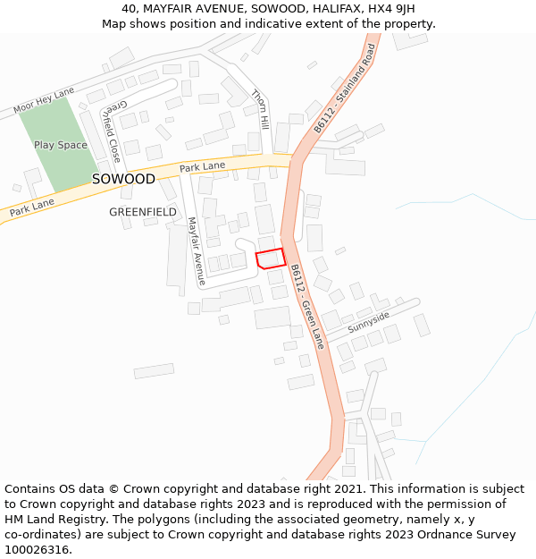 40, MAYFAIR AVENUE, SOWOOD, HALIFAX, HX4 9JH: Location map and indicative extent of plot