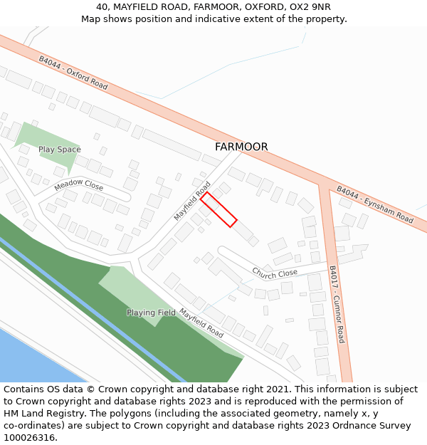 40, MAYFIELD ROAD, FARMOOR, OXFORD, OX2 9NR: Location map and indicative extent of plot