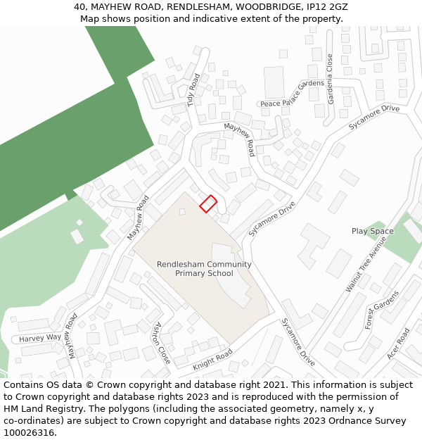 40, MAYHEW ROAD, RENDLESHAM, WOODBRIDGE, IP12 2GZ: Location map and indicative extent of plot