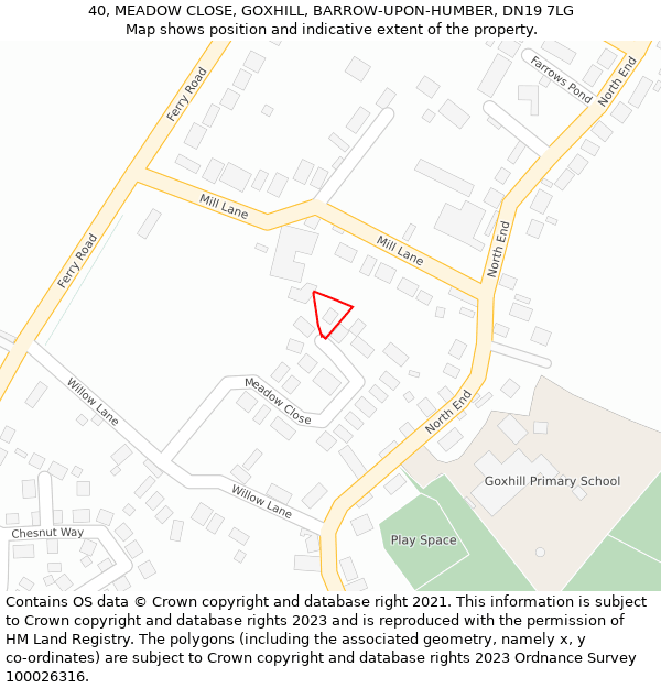 40, MEADOW CLOSE, GOXHILL, BARROW-UPON-HUMBER, DN19 7LG: Location map and indicative extent of plot